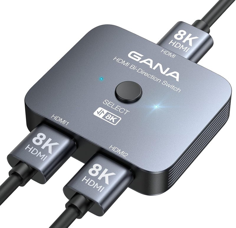GANA HDMI 2.1 Switch, 8K HDMI Switcher Splitter Bi-Directional 2 in 1 Out, 4K@120Hz,8K@60Hz, 48Gbps Aluminum Ultra HD HDMI Hub Compatible with PS5/4,Xbox,Roku,Apple TV,Fire Stick - Image 1